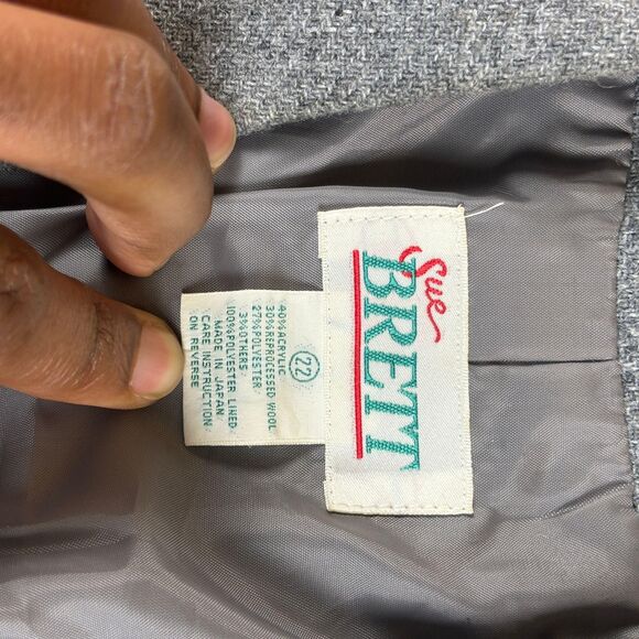 1970s Sue Brett grey blazer jacket, size 22 acrylic/wool double breasted jacket - Picture 4 of 10